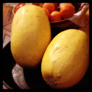 Spagetti squash waiting to be cooked